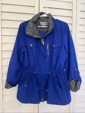 J. M. Collection Royal Blue Utility Jacket with Printed Trim
